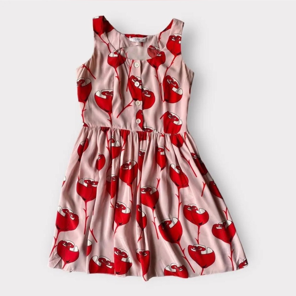 Prada pink and red patterned mini dress